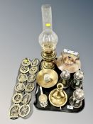 A tray of brass oil lamp, candlelight's,