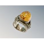 An old silver and amber ring