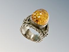 An old silver and amber ring