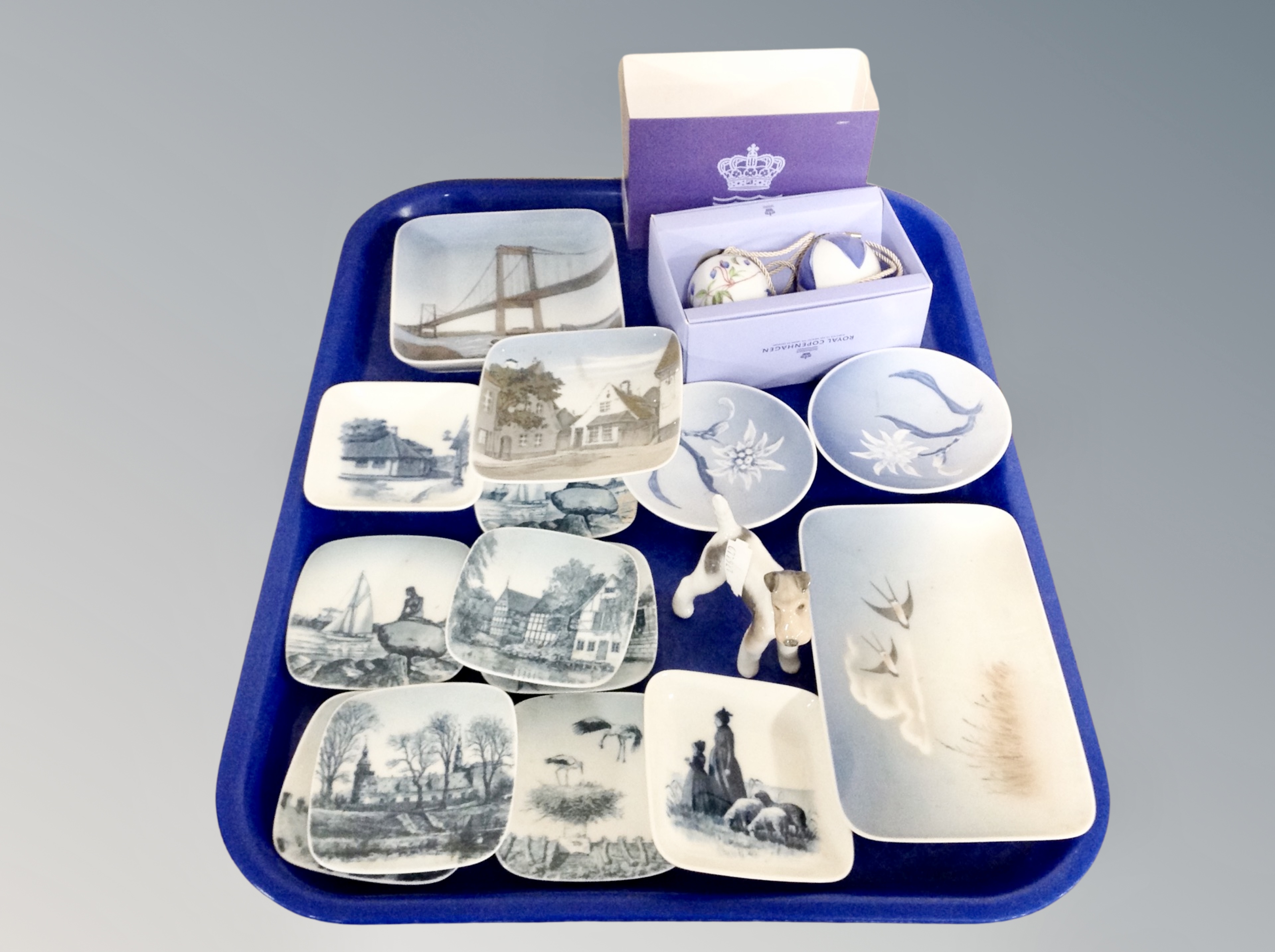 A tray of Royal Copenhagen dishes, Bing & Grondal dishes,