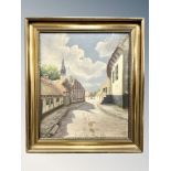 Danish School : Road through a village, oil on canvas,