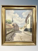 Danish School : Road through a village, oil on canvas,