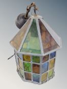 A leaded glass hall light