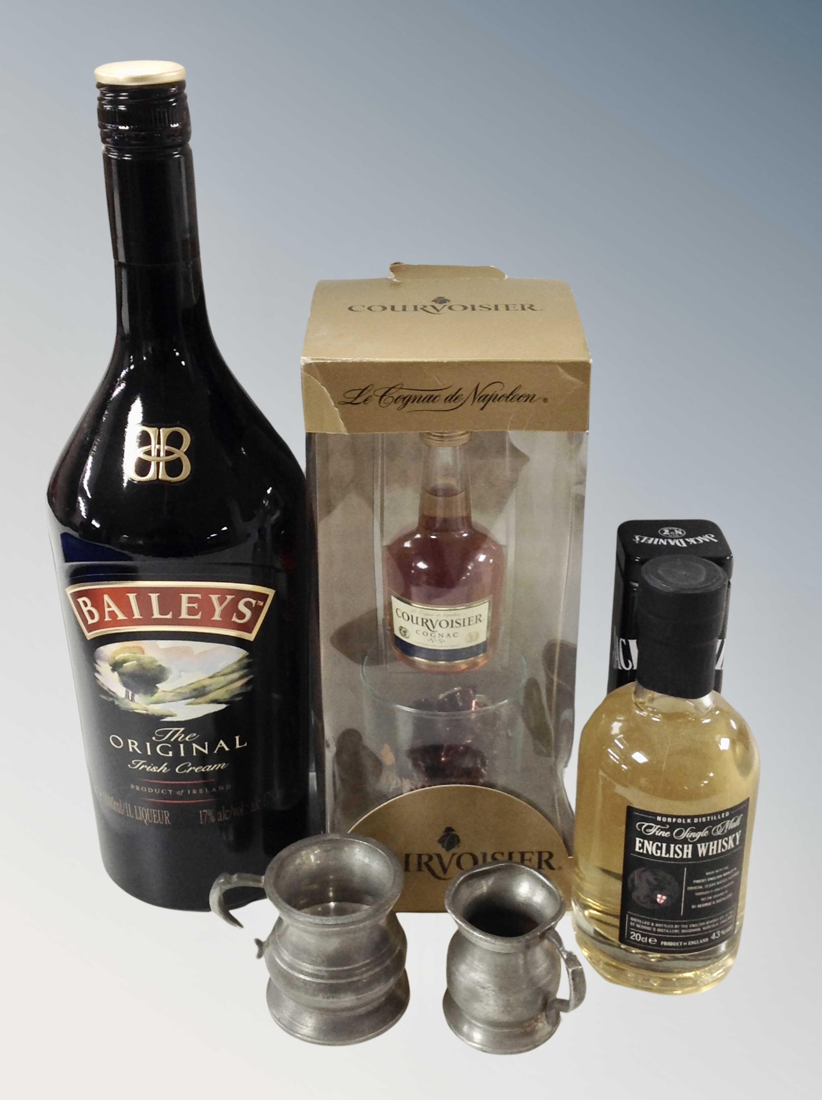 A bottle of Baileys Original Irish Cream, 1L, further Thorntons Cognac gift box,