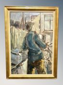 Danish School : Gentleman with bike, oil on canvas ,