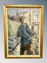 Danish School : Gentleman with bike, oil on canvas ,