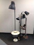 A vintage mushroom table lamp together with four further standard lamps (continental wiring)
