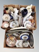 Three boxes of contemporary ceramics, collector's plates, flower posies,
