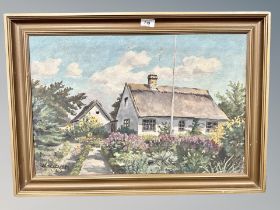 Danish School : Thatched cottage, oil on canvas,