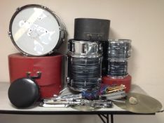 A five-piece drum kit,