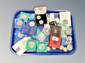 A tray of crown, Festival of Britain coin,