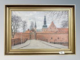 Danish School : Red bricked building, oil on canvas ,