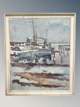 Danish School : Abstract boats in a dock, oil on canvas ,