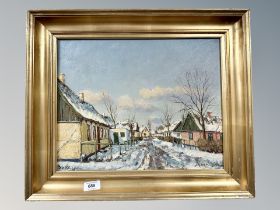 Danish School : Snow covered street, oil on canvas ,