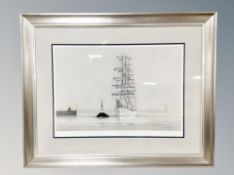 After Edwin Blackburn : Fog on the Tyne, reproduction in colours, signed in pencil, numbered 14/200,