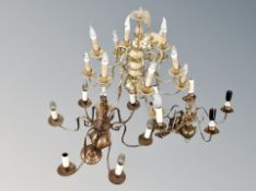 Three brass chandeliers (wired for electricity)