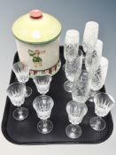 A Villeroy and Boch Christmas ceramic biscuit barrel and twelve assorted crystal glasses