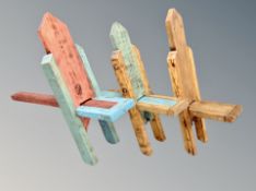 Three painted pine rustic chairs