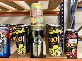 One hundred cans of Beer, Lager & Cider : Newcastle Brown Ale, Carlsberg, Desperado, Hooch,