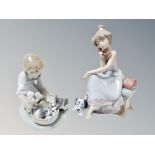 Two Lladro figures Joy in a Basket 5595 and Chit Chat 5466 (2)