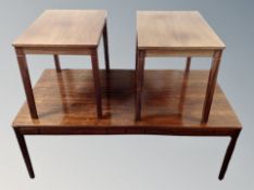A pair of Danish teak lamp tables together with further rectangular coffee table