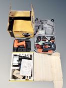 A group of tools, boxed 180 mm wet saw, drill (no battery),