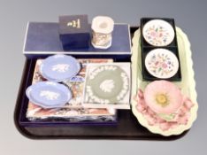 A Carlton ware oblong dish, three pieces of Wedgwood Jasperware,