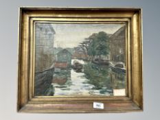 Danish School : Canal scene, oil on canvas ,