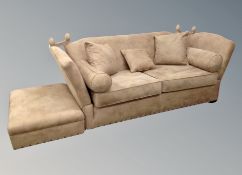 A Wade brown suede upholstered three seater drop end settee with scatter cushions together with