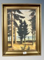 Danish School : View through a forest, oil on board ,