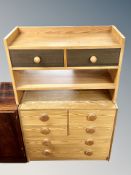 A pine six drawer chest and a further pine two drawer chest