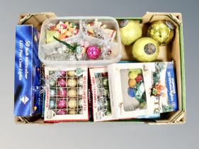 A box of Christmas decorations