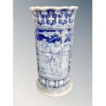 A blue and white earthernware stick stand,