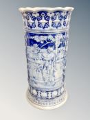 A blue and white earthernware stick stand,
