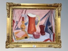 Danish School : Still life with pottery, oil on board ,