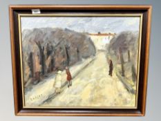 Danish School : Figures in a street, oil on board ,