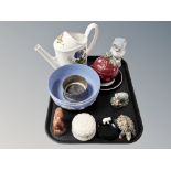 A Portmerion botanical garden watering can, plated bottle coaster, Wade tortoise,