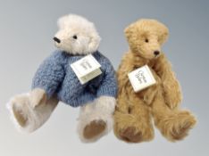 Two Clayton bears - Rufus and Ernie with tags