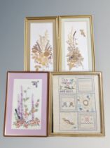 Four gilt framed embroideries