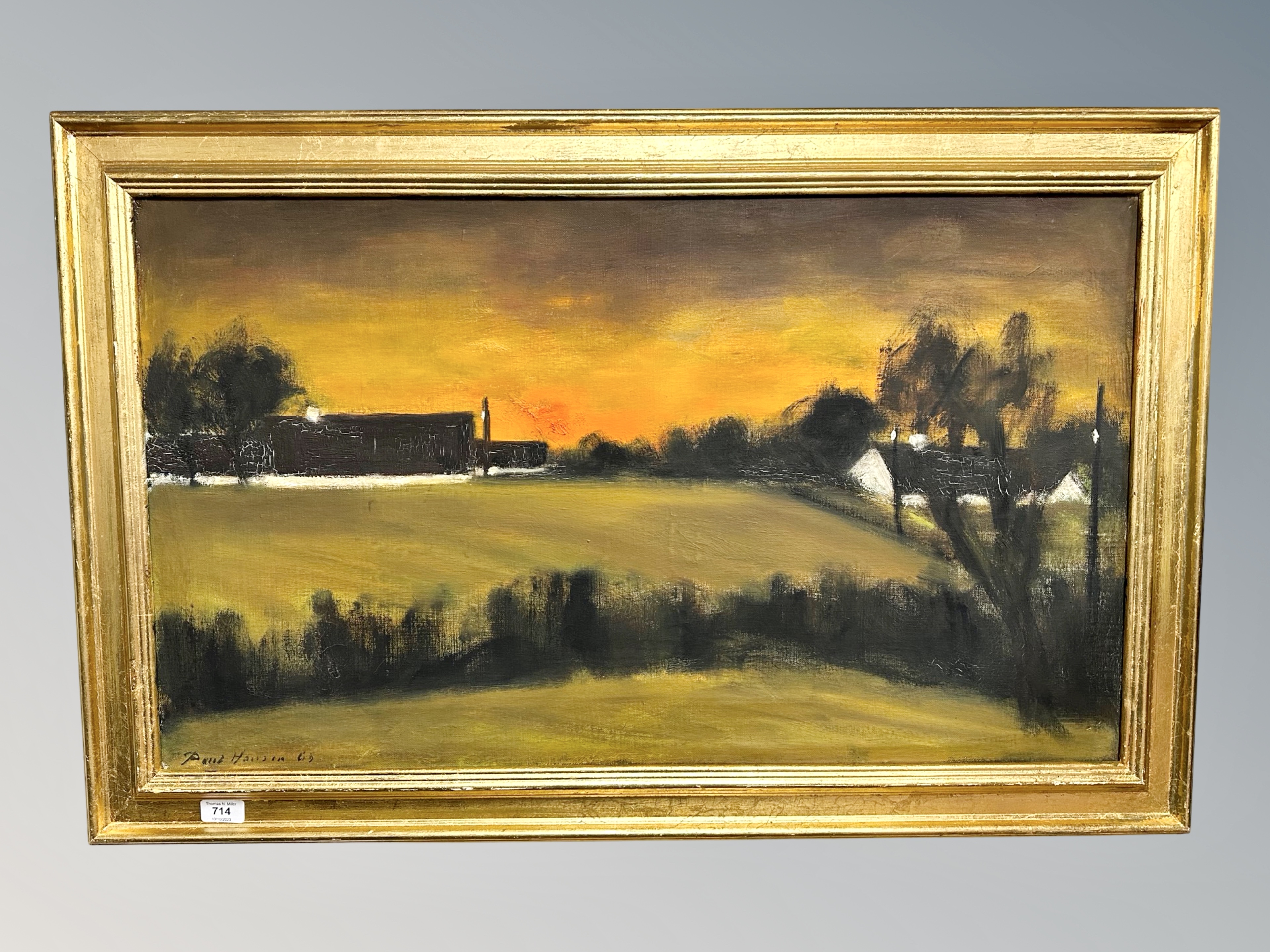 Danish School : Abstract landscape at sunset, oil on canvas,