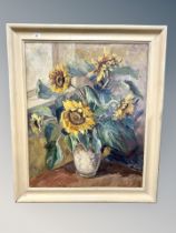 Danish School : Still life with sunflowers, oil on canvas ,
