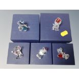 Five boxed Swarovski crystal ornaments - teddy bears