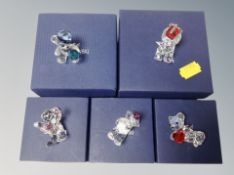 Five boxed Swarovski crystal ornaments - teddy bears