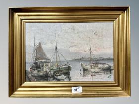Danish School : Fishing boats at low tide , oil on canvas ,
