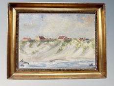 Danish School : Buildings on dunes, oil on board,