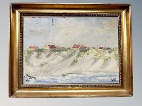 Danish School : Buildings on dunes, oil on board,