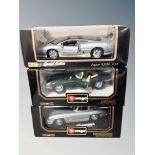 Two boxed Burago die cast vehicles 1/18 scale - Jaguar E Cabriolet and Mercedes Benz SL together
