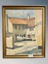 Danish School : Coutryard, oil on canvas, signed Skousgarrd,