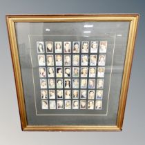 Fifty film star cigarette cards in frame