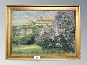 Danish School : View of tree blossom, oil on canvas, signed Skousgarrd,
